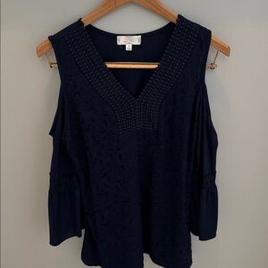Navy Cold Shoulder Blouse